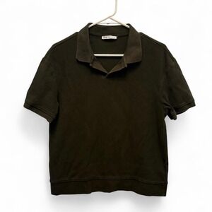 Zara Ribbed Knit Polo Top Size Large